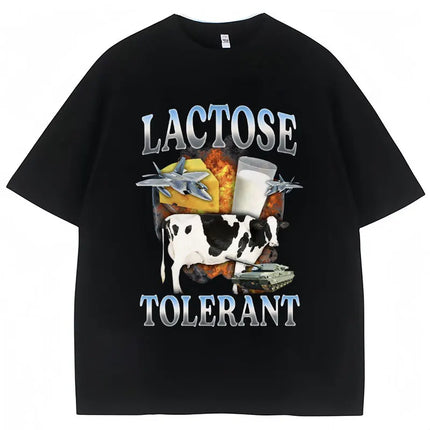 Lactose Tolerant Funny Milk Print T Shirt Men Women Retro Fashion Short Sleeve 100% Cotton Summer Casual Humor T Shirts Gifts