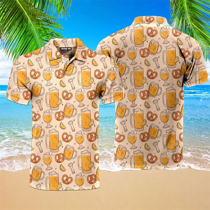 Beer Lover Funny Golf Polo Shirt Men's Clothing Short Sleeve Shirts 3D Full Print Neon Wine Pattern Hawaii Casual Fashion Top