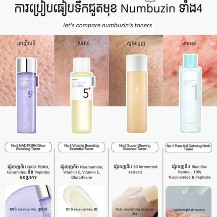 Original Numbuzin No9+ Face Care Collection NAD+ PDRN Glow Boost Toner 5+Glutathione Vitamin Concentrated Essence 3+Bifida Serum