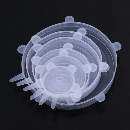 6pcs silicone lid universal fresh-keeping cover round rectangular sealed bowl lid leftover refrigerator cling film set mold