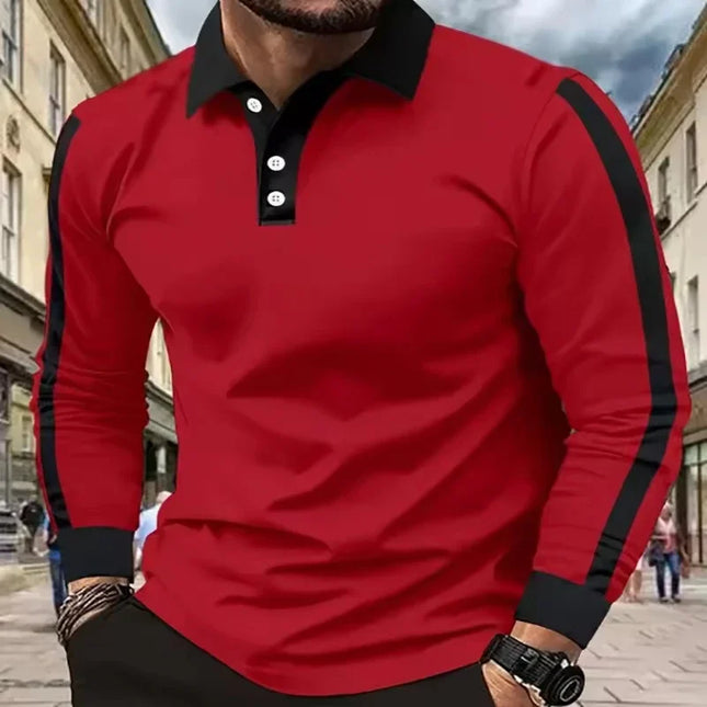 Spring Autumn Men Clothes Long Sleeve Button Golf Polo Shirt 3D Digital Print Spell Color Casual Lapel Tops Polo