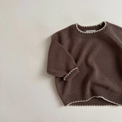 6M-6Y Winter Baby Boy Retro Pullover Sweaters Toddler Spring Solid Knitted Loose Tops Children Soft Thicken Knitwear Clothing