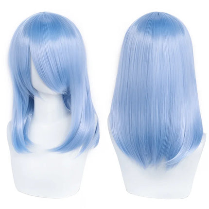 High Quality 40cm Medium Cosplay Wig With Bang Black Blond Pink Red Blue Purple Heat Resistant Synthetic Hair Wigs