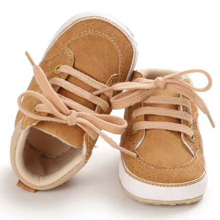 Spring and Autumn High Top With PU Anti Slip Baby Shoes 0-1 Year Old Baby Casual Sports Soft Soled Walking Shoes