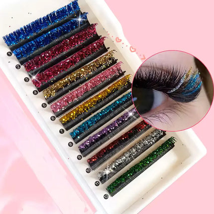 Fashion Glitter Lash Extensions Crystal Colorful Individual False Lash Mix Colors Shiny Russian Volume Professional Lash