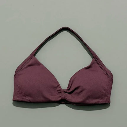 HISTELLO Impacts Strappy Bra Gym Top Women High Support Thin Strap Halter Sports Seamless Bra Scrunch Push-up Workout Yoga Tanks