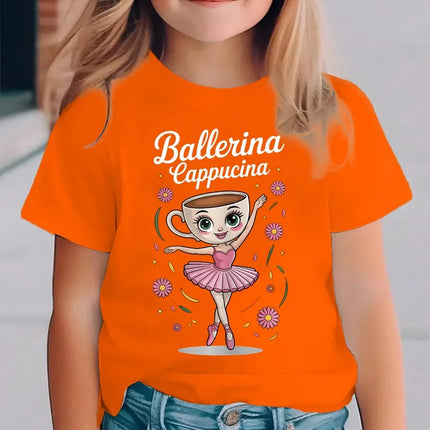 Italian Brainrot Cute Meme T-Shirt for Girls Clothes Ballerina Cappuccino Print Tee Tops Pink Summer Kawaii Outfits Streetwear