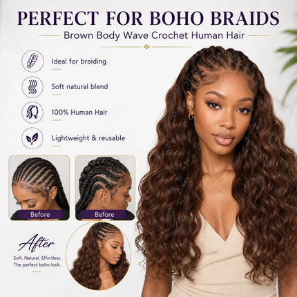 Brown Body Wave Crochet Human Hair Miracle Knots Pre Looped Soft Lightweight Natural Blend Extensions For Black Women Easy Wear