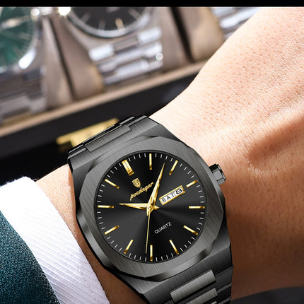 POEDAGAR Fashion Brand Man Clock Luminous Waterproof Stainless Steel Men's Watch Date Week Quartz Business Watches For Men Reloj