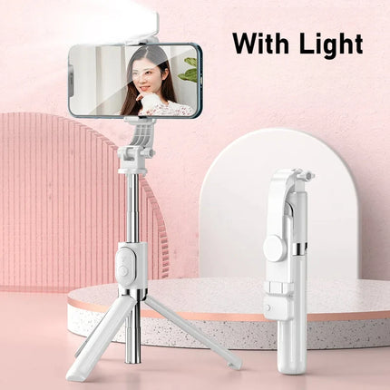 Bluetooth Remote Extendable Selfie Stick Tripod Stand for iPhone Samsung, Tiktok Live Streaming Portable Telescopic Phone Stand