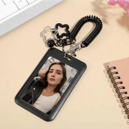 Cute Colorful ID Card Holder Clear Acrylic Star-Shaped Retractable Holder Keychain Design Keychain Holder Campus ID
