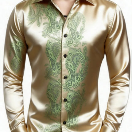Men's Brand New Silk Top with Regular Slim Fit, Ordinary Lapel, 3D Printed with Artistic Patterns, Fashionable and Comfortable,