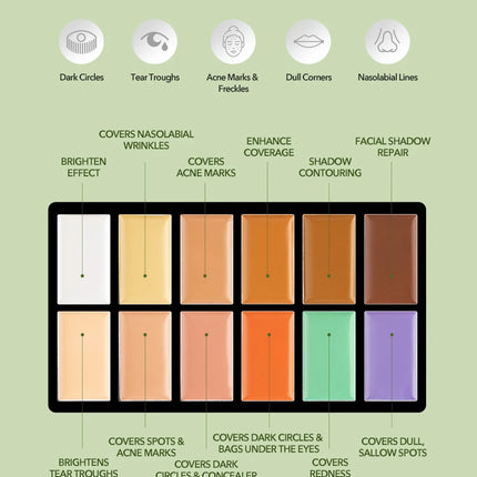 IMAGIC 12-Color Concealer Foundation Cream Covers Acne Marks Dark Circles Full Coverage Suit for All Skin Primer Makeup Cometics