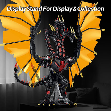 3975Pcs MOC Three-Headed Dragon Building Blocks Shadowed wing With Light Monster Assembly Ornament Adult Collection Desktop Toys