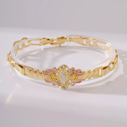 Exquisite Virgin Mary Bracelet 14K Gold Plated Zircon Inlay Catholic Gift Fashion Religious Jewelry Baptism Prayer Bracelets