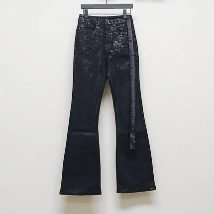 Men‘s Oil wax Jeans Classic Denim Gothic Men Coated Casual Flared Trousers High Street Solid Designer luxury Pants