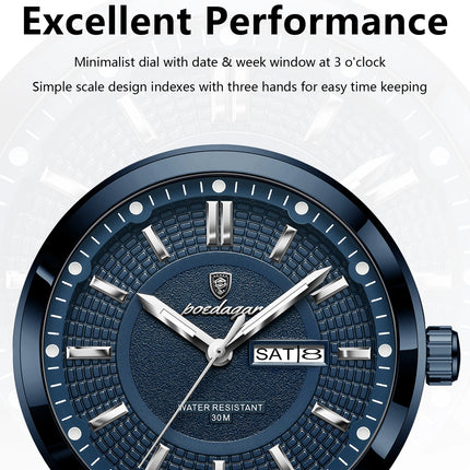 POEDAGAR Top Business Men Wristwatch Stainless Steel Waterproof Luminous Casual Man Watch Date Week Stylish Men's Quartz Watches
