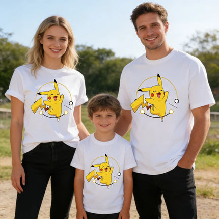 2026 New Summer Happy Pikachu Print T Shirt Unisex Loose Casual Tee for Men Women Kids Short Sleeve Tops Cute Pokemon Streetwear
