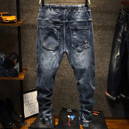 Autumn and Spring New Fashion Retro Straight Leg Elastic Harlequin Pants for Men Loose Sports High Quality Denim Long Pants