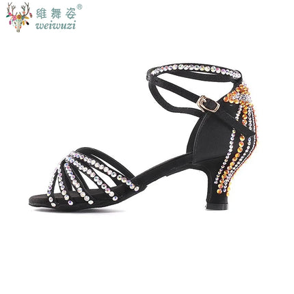 Latin Dance Shoes for Women Rumba Chacha Performance High Heel Diamond Shoes 33-41 Size Girl's Ballroom Waltz Competitoin Shoes