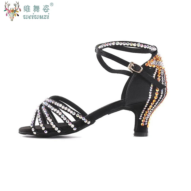 Latin Dance Shoes for Women Rumba Chacha Performance High Heel Diamond Shoes 33-41 Size Girl's Ballroom Waltz Competitoin Shoes