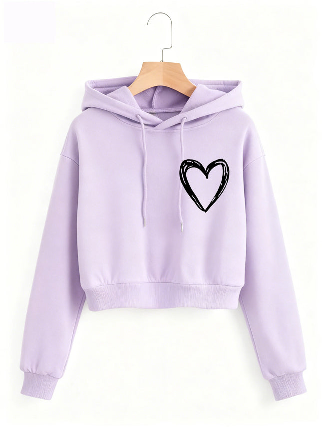Fashion Love Heart Letter Print Autumn Winter Cropped Sweatshirt Crop Top Hoodie Y2k Sweatshirts Gothic Casual Style Clothes