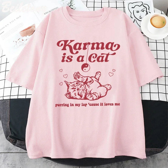 Karma Cat 2024 Taylor Midnight Album Short Sleeve T-Shirt for Women, Midnight Meeting Top