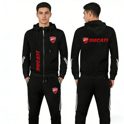 Spring Men's sets Ducati logo print fashionable casual outdoor zippered hoodie sweatshirt sport pants for motorcycle enthusiasts