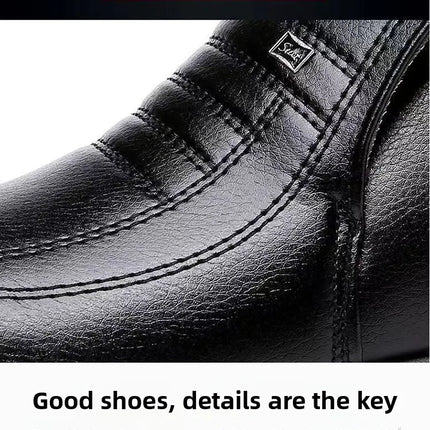 Men's Winter Thickened High-Top Cotton Shoes Warm Fleece Lined Leather Boots Anti-Slip Comfortable for Elderly And Dad