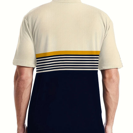 3D Digital Printed Short-Sleeved Polo Casual Style Stand-Up Horse Emblem Pattern Printed Short-Sleeved Golf T-Shirt