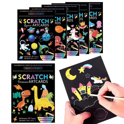 Rainbow Color Scratch Art Painting Paper Card Kit Cartoon Dinosaur Magic Drawing Board Kids DIY Educational Toys Christmas Toys
