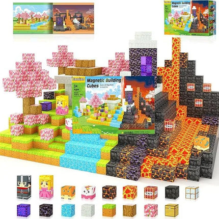 Magnetic Building Blocks Mine World Magnet Cube Set STEM Montessori Sensory Toy for Kids Boys Girls Ages 3+ DIY Model Children