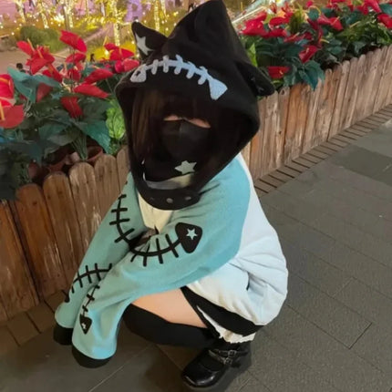 Japanese Kawaii Fish Bone Long Sleeve Detachable Hood Women Zipper Y2k Aesthetic Streetwear Hoodies Harajuku Zipper Sweatshirt
