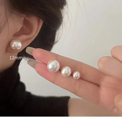 French Simple Pearl Silver Needle Earrings for Women Exquisite Imitation Pearl Elegant Stud Earrings Wedding Party Jewelry
