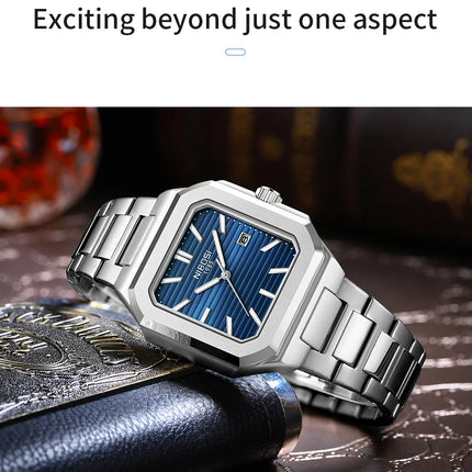 NIBOSI Luxury Square Fashion Men's Wristwatch Waterproof Luminous Date Week Quartz Men's Watches Stainless Steel Men's Watch Reloj