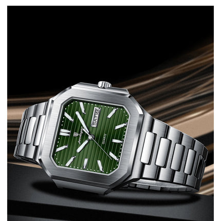 POEDAGAR Luxury Square Male Watch Waterproof Luminous Date Week Quartz Watches For Men Stainless Steel Fashion Men's Clock Reloj