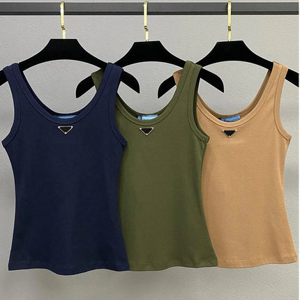 2025 Summer New Women's Simple and Versatile Slim Fit Sleeveless Vest Solid Color Sports Top
