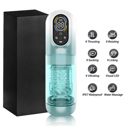 Automatic Male Masturbator 9 Vibrating Thrusting Rotation Sucking Licking Function LED Display Vacuum Penis Pump Sex Toy for Men