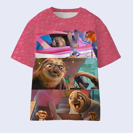 Kids Short Sleeve T-shirt with Zootopia 2  Pattern, Outerwear or Layering Top for Summer and Fall Seasons, Shirt for Boys Girls