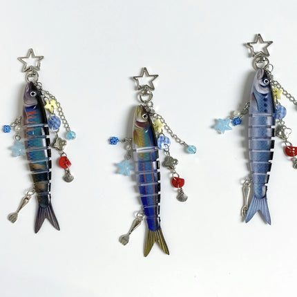 Fish Keychain Bionic fish bait keychain, ocean small fish multi-section fish Luya bag pendant cross-border