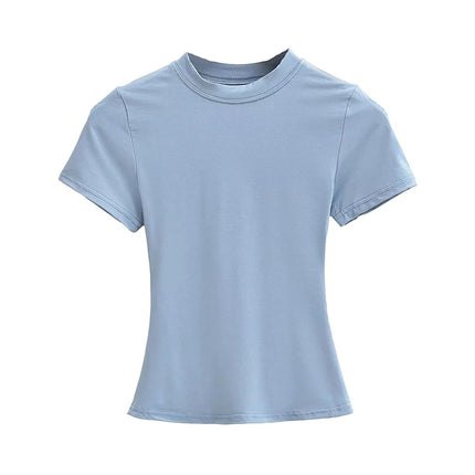 2025 New High Quality Casual T-shirt Sexy Slim Short Sleeves Fashion Trend Solid Women's Clothing Y2K Tops