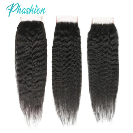 Phashion 7x7 6x6 Kinky Straight Lace Frontal Closure Pre Plucked Transparent Yaki 4x4 5x5 Closure 100% Remy Human Hair For Women