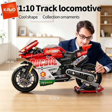 KAVOWORLD 1:10 Scale Racing Motorcycle Building Block Set Superbike Construction Toy Simulation Suspension Chain Drive Detailed Replica Bricks Kit Collectible Model Home Decor Gift for Adults Teens Motorcycle Enthusiasts Chri