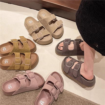 Smile Women Slippers Summer Casual Women Shoes Retro Trend With Buckle Slippers Comfortable Beach Slippers Round-headed Slippers