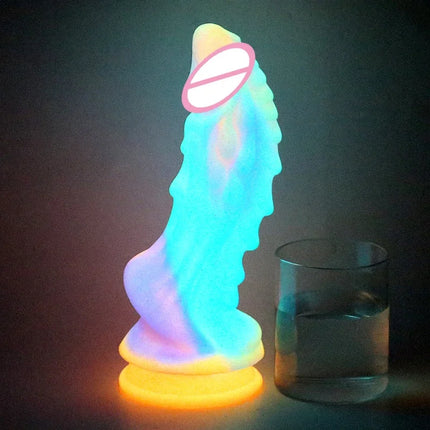 New Luminous Dildos Colourful Glowing Huge Penis G-spot Anal Butt Plug  Shaped Dragon Monster Dildo with Suction Cup Women Toys