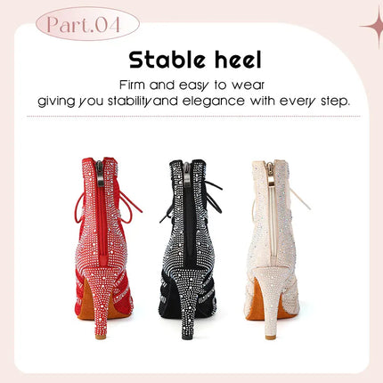 SWDZM Women Dance Boots Shiny Latin Jazz Dance Shoes Full Rhinestone Dancing Boots Customizable Heels Women Ladies Dancing Shoes