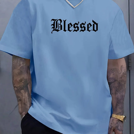 Men's summer 100% pure cotton fashionable casual loose Blessed letter pattern printed sports round neck short sleeved T-shirt