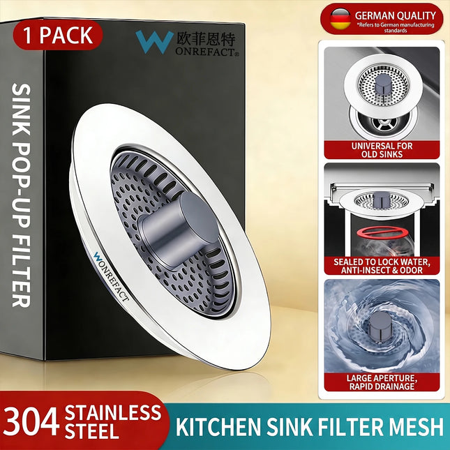 Kitchen Sink Drain Filter Pop-up Stainless Steel Strainer Mesh Basin Water Stopper Leakage Plug for Shallow Basket Accessories