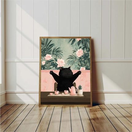 Japandi Black Cat Poster Minimalist Asian Cat Prints Canvas Painting Minimalist Japanese Wall Art Pictures Home Room Decoration