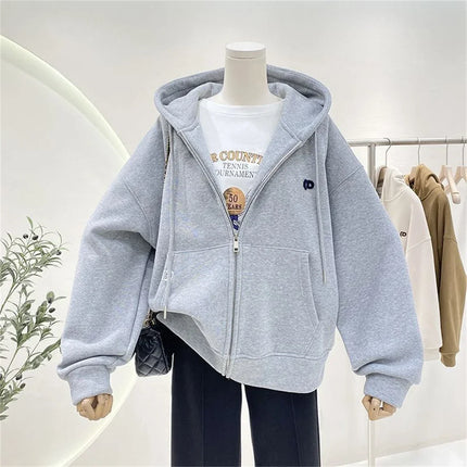 Fashion Autumn Solid Hoodie Sweatshirt Women Tops Casual Zip Up Y2k Solid Hoodie Streetwear Girl Thin Hooded Jacket Female
